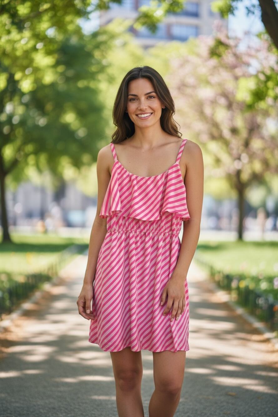 American Rag Laguna dress 1X coral striped ruffle shift spaghetti strap NEW